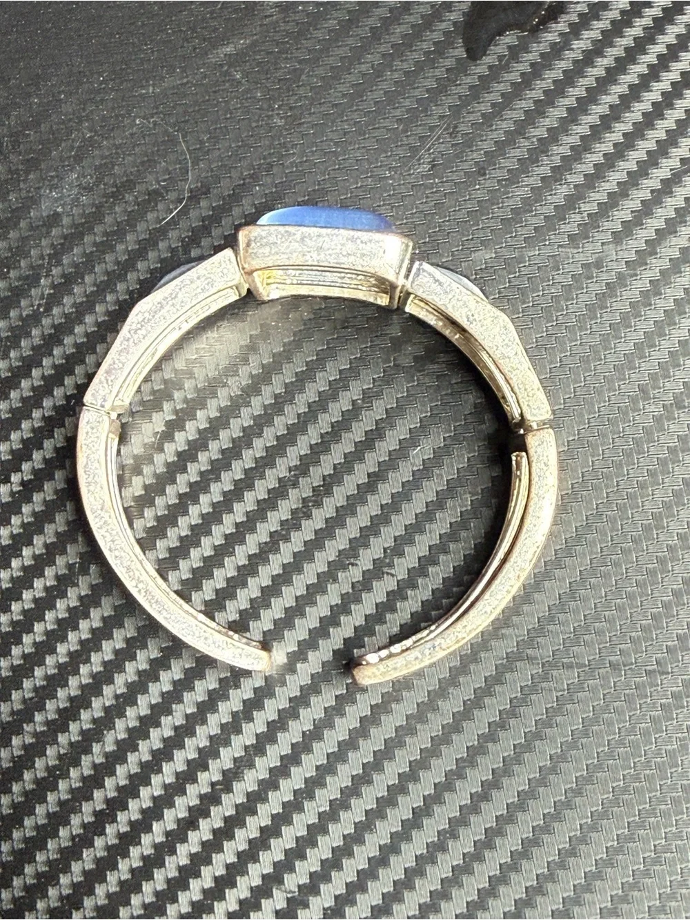 Vintage Silver Tone Blue Cat's Eye Chunky Cuff Statement Bracelet Retro